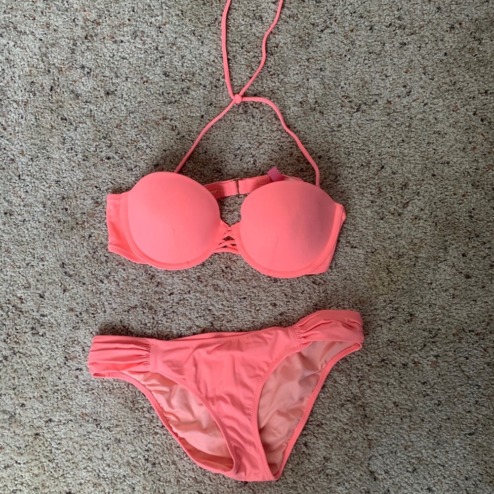 Women’s Coral Pink Strapless Bikini Set